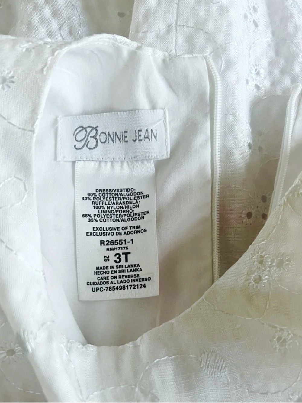 Bonnie Jean White Eyelet Cap Sleeve Dress Size 3T